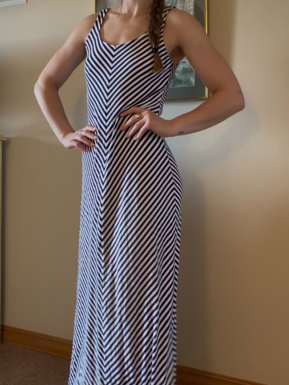 Navy & White Striped Maxi Dress Coastal Nautical
